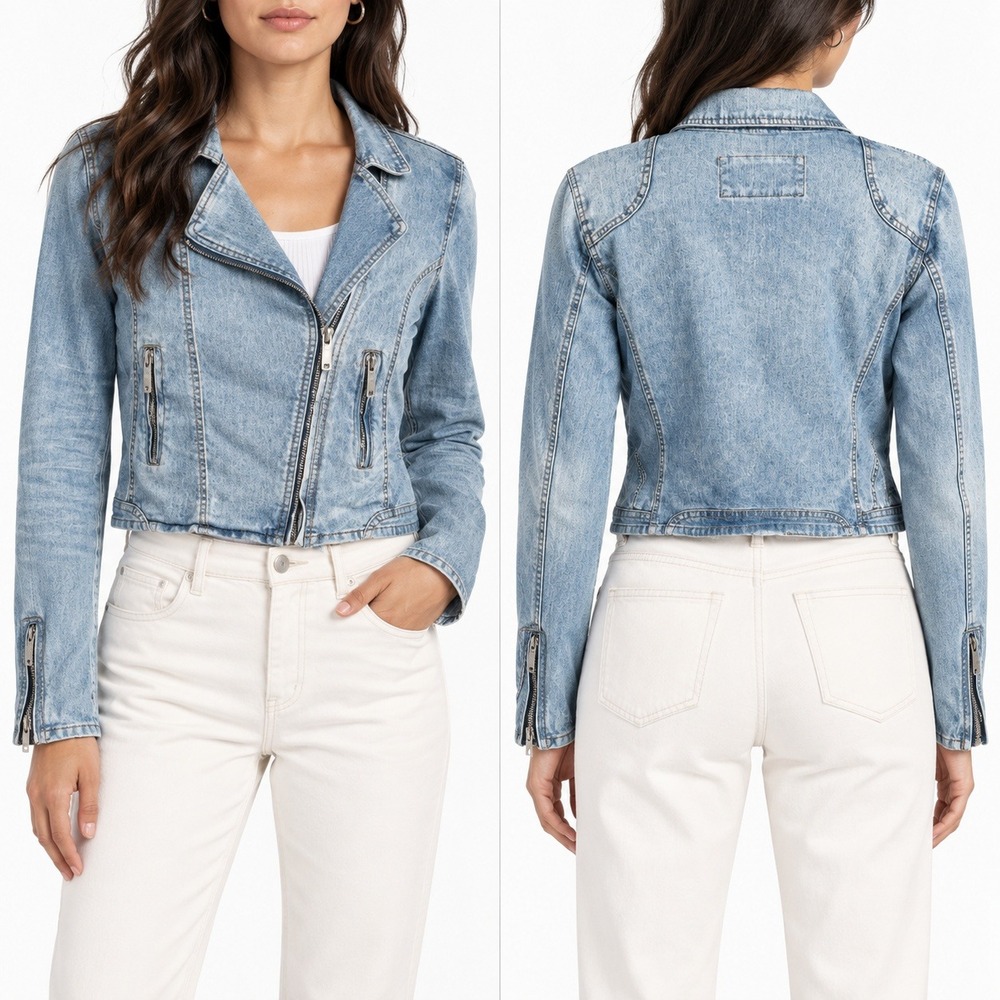 Xhilaration Denim Moto Jacket Womens XL Light Wash Asymmetrical Zip Stretch